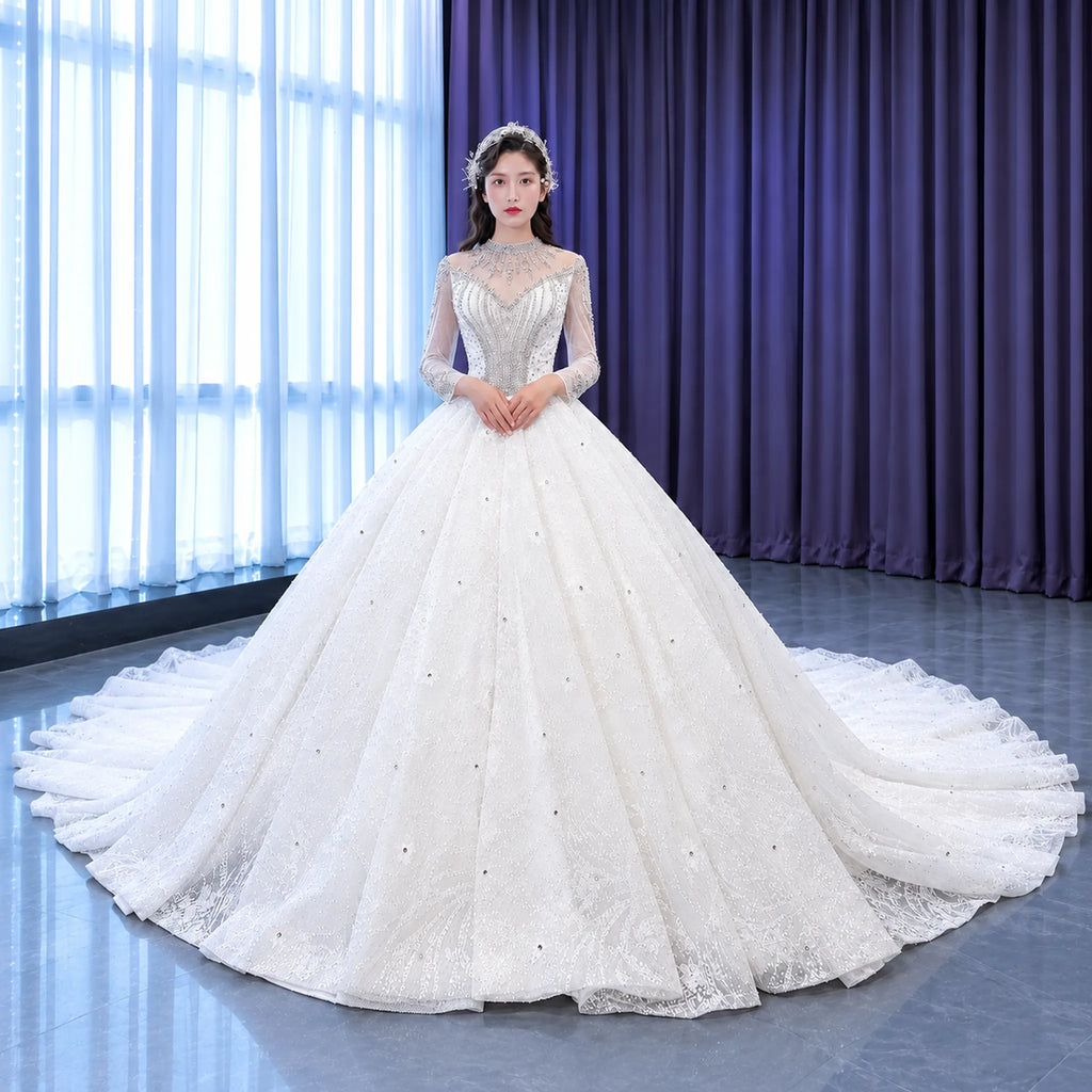 ChicSew Luxurious Illusion High Neck A-Line Ball Gown Wedding Dress