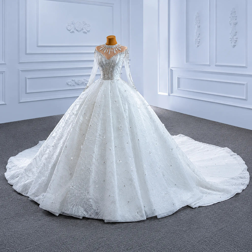 ChicSew Luxurious Illusion High Neck A-Line Ball Gown Wedding Dress