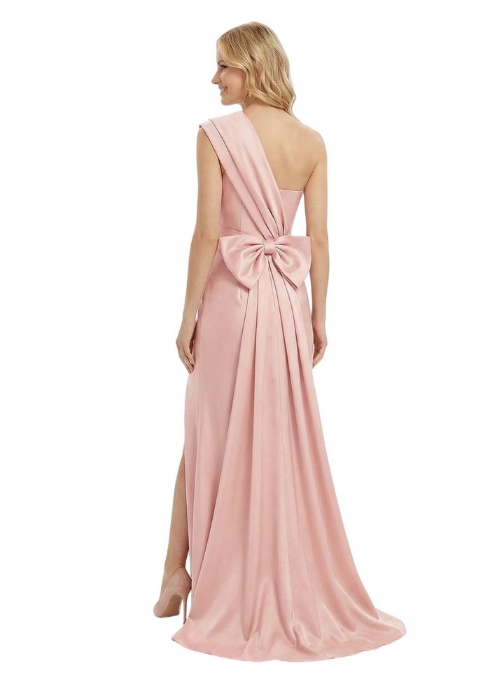 Mother of The Groom One Shoulder Sleeveless Ruffled Satin Side Slit Mermaid Floor Length Formal Bride Mother Wear