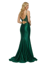 Sexy V-Neck Satin Mermaid Prom Dress Spaghetti Strap Lace Bodice Backless Formal Gown