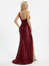 Unique One Shoulder Satin Prom Dress Ruched High Slit Sleeveless Sexy Formal Party Gown