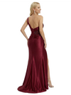ChicSew Sexy One Shoulder Prom Gown Lace Satin Ruched Bodice High Slit Mermaid Long Formal Evening Gowns