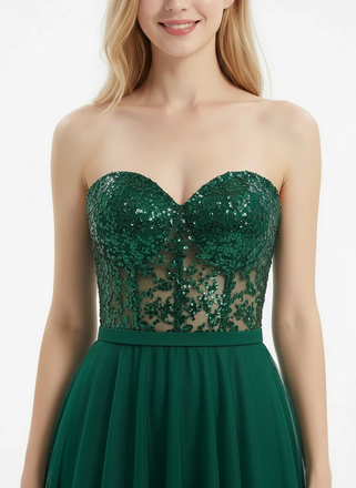 Stunning Sweetheart Ball Gown Prom Dress Beaded Bodice Tiered Tulle Formal Evening Gown