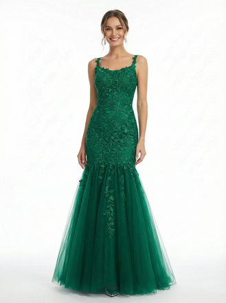 Beautiful Lace Mermaid Prom Dress Sleeveless Tulle Trumpet Style Formal Party Gown