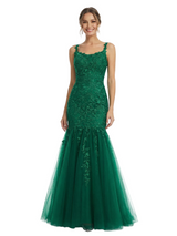 ChicSew Elegant Square Neck Prom Dress Lace Tulle Fabric Mermaid Long Formal Evening Gown