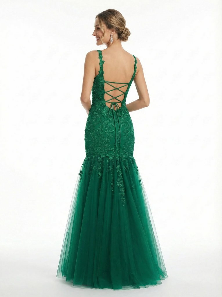 Beautiful Lace Mermaid Prom Dress Sleeveless Tulle Trumpet Style Formal Party Gown