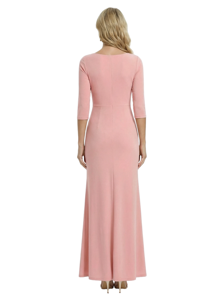 Chicsew Pretty Mother of The Groom Dress Scoop 3/4 Sleeve Maxi Sheath Crepe Timeless Simple Formal Evening Dress