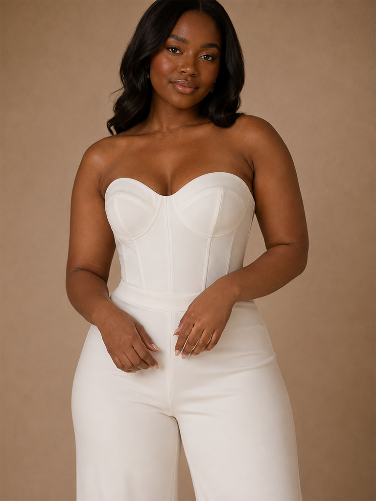 ChicSew Sexy Sweetheart Boning Crepe Sleeveless Floor-Length Wedding Jumpsuit
