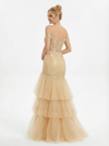Modern Off-the-Shoulder Mermaid Prom Dress High Slit Tiered Tulle Sexy Evening Gown
