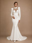 ChicSew Modern Classy High Neck Long Puff Sleeves Beaded Satin Mermaid Wedding Dresses
