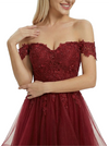 ChicSew Fancy Off Shoulder Prom Dress Lace Applique Tiered Tulle Ball Gown Formal Evening Wear