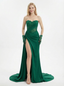 Sexy Strapless Prom Dress High Slit Ruched Satin Mermaid Formal Gown
