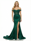 Classy Off The Shoulder Prom Dress High Slit Satin Mermaid Formal Party Gown