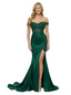 ChicSew Elegant Satin Off Shoulder Mermaid Lace Corset Formal Prom Dresses Slit