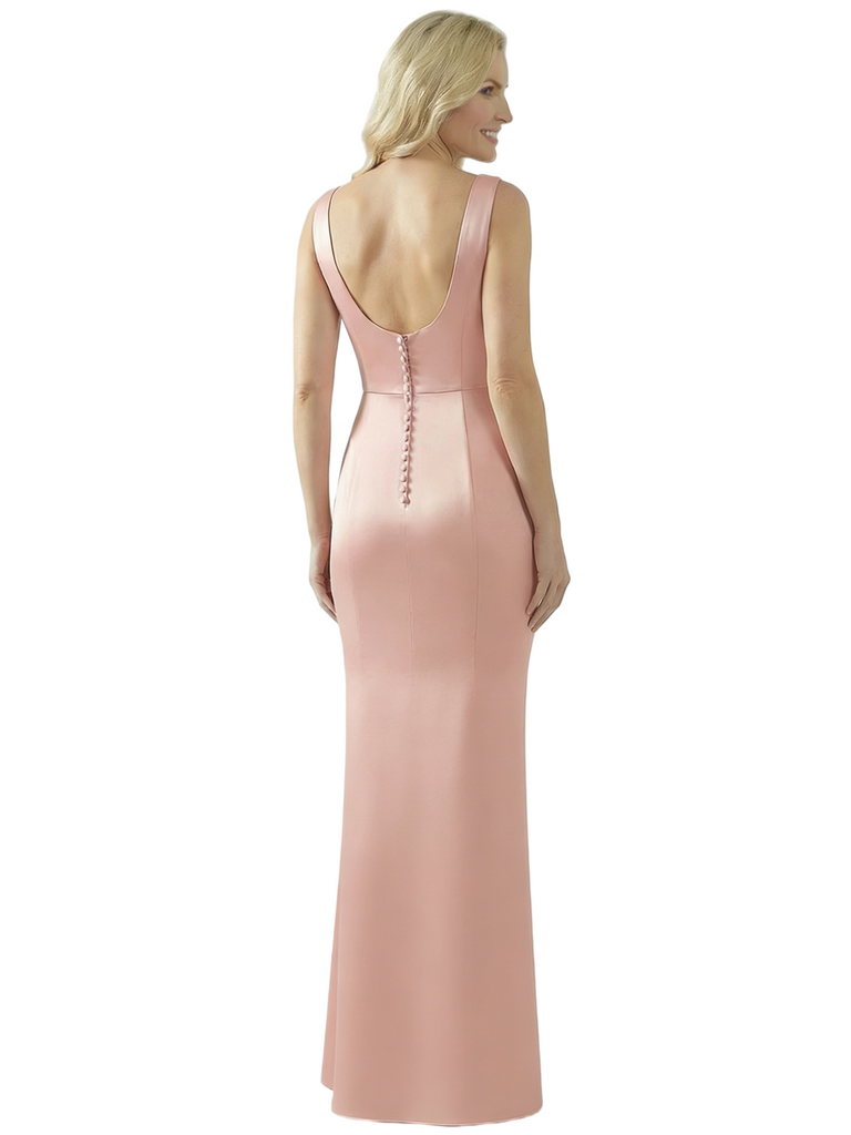 Mother of The Bride Dress Scoop Sleeveless Ruffled Satin Mermaid Floor-Length Gown Graceful Luxe Formal Event Attire