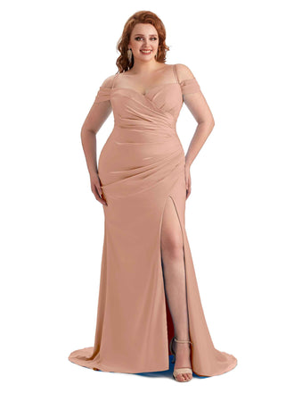 Cold Shoulder Rose Gold Satin Bridesmaid Dresses