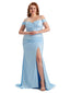 Sexy Side Slit Cold Shoulder Mermaid Soft Satin Long Plus Size Maid of Honor Dresses