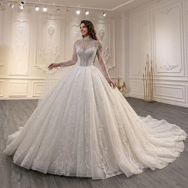 ChicSew Luxurious Illusion High Neck A-Line Ball Gown Wedding Dress