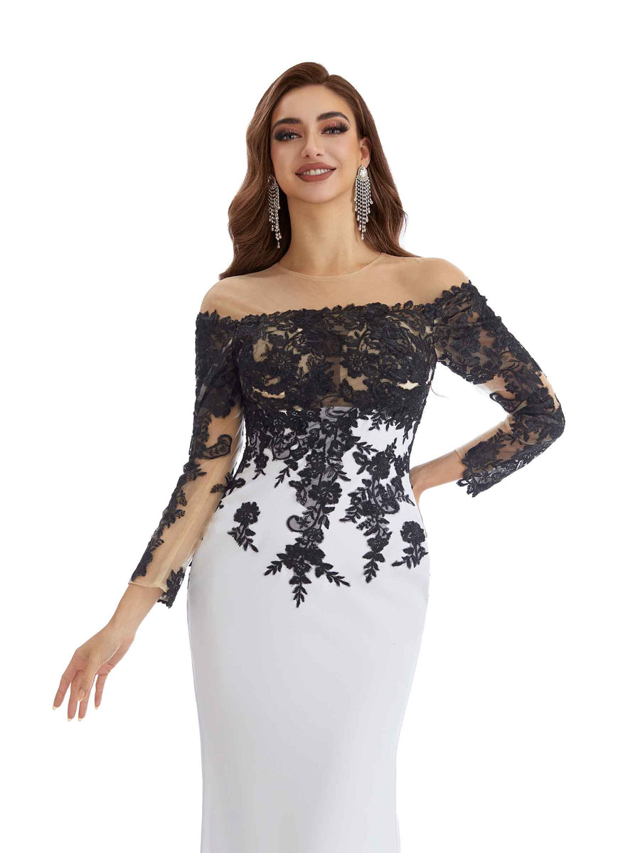 Long Sleeves Mermaid Sexy Lace Beaded Mother Of The Bride Dresses