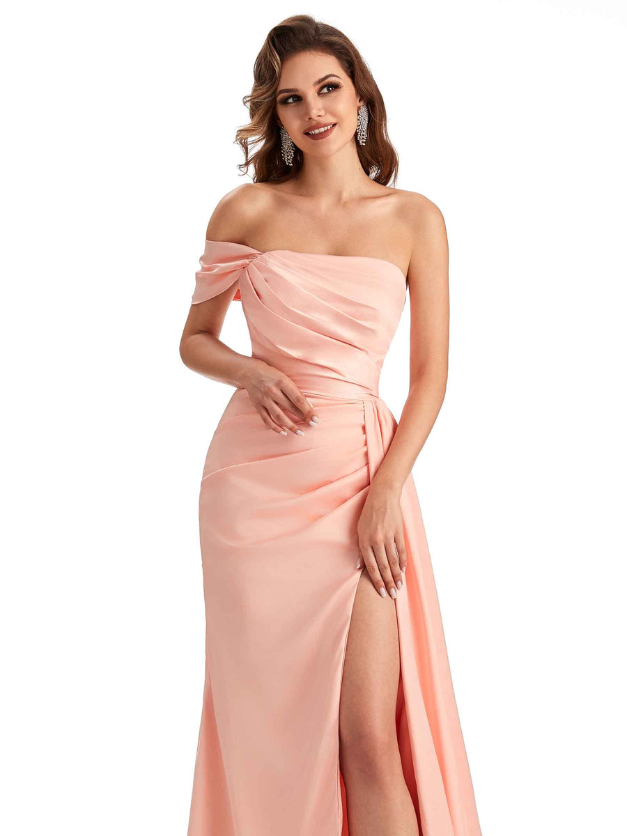 Sexy One Shoulder Side Slit Mermaid Soft Satin Long Women Bridesmaid Dresses Online