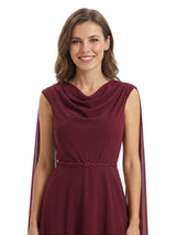Sophisticated Jewel Tea-Length Mother of The Bride Gown With Chiffon Capelet