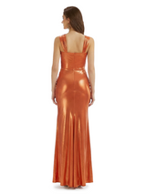 Sexy Asymmetric Straps Mermaid Metallic Shiny Fabric Long Formal Dresses Side Slit