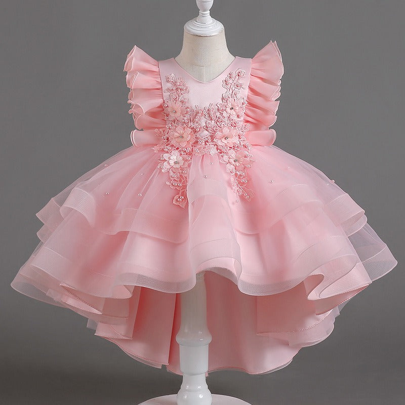 Elegant Luxury with Bow Flower Girls Dress Tulle Princess Gown for Wedding Kids