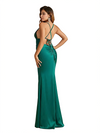 Elegant Spaghetti Straps V-Neck Mermaid Silky Satin Long Formal Dresses For Women
