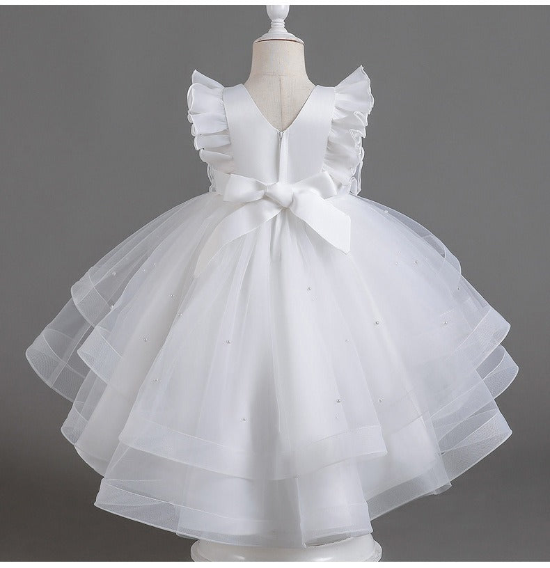 Elegant Luxury with Bow Flower Girls Dress Tulle Princess Gown for Wedding Kids