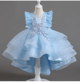 Elegant Luxury with Bow Flower Girls Dress Tulle Princess Gown for Wedding Kids