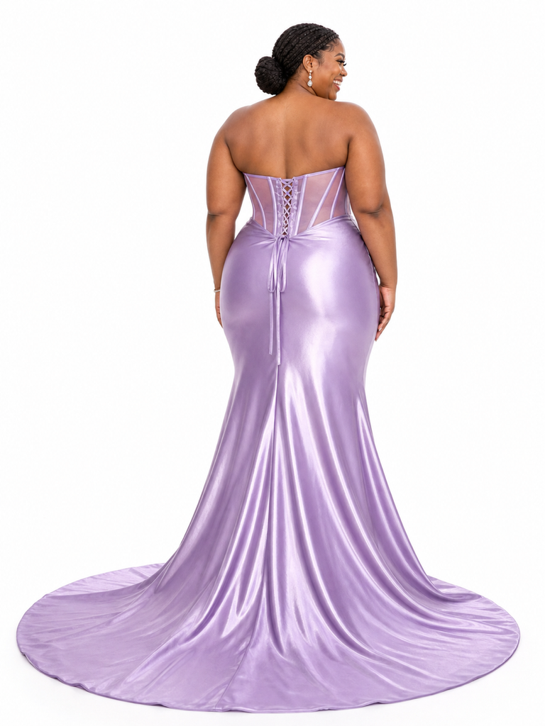 ChicSew Sweetheart Mermaid Side Slit Boning Satin Long Bridesmaid Dresses