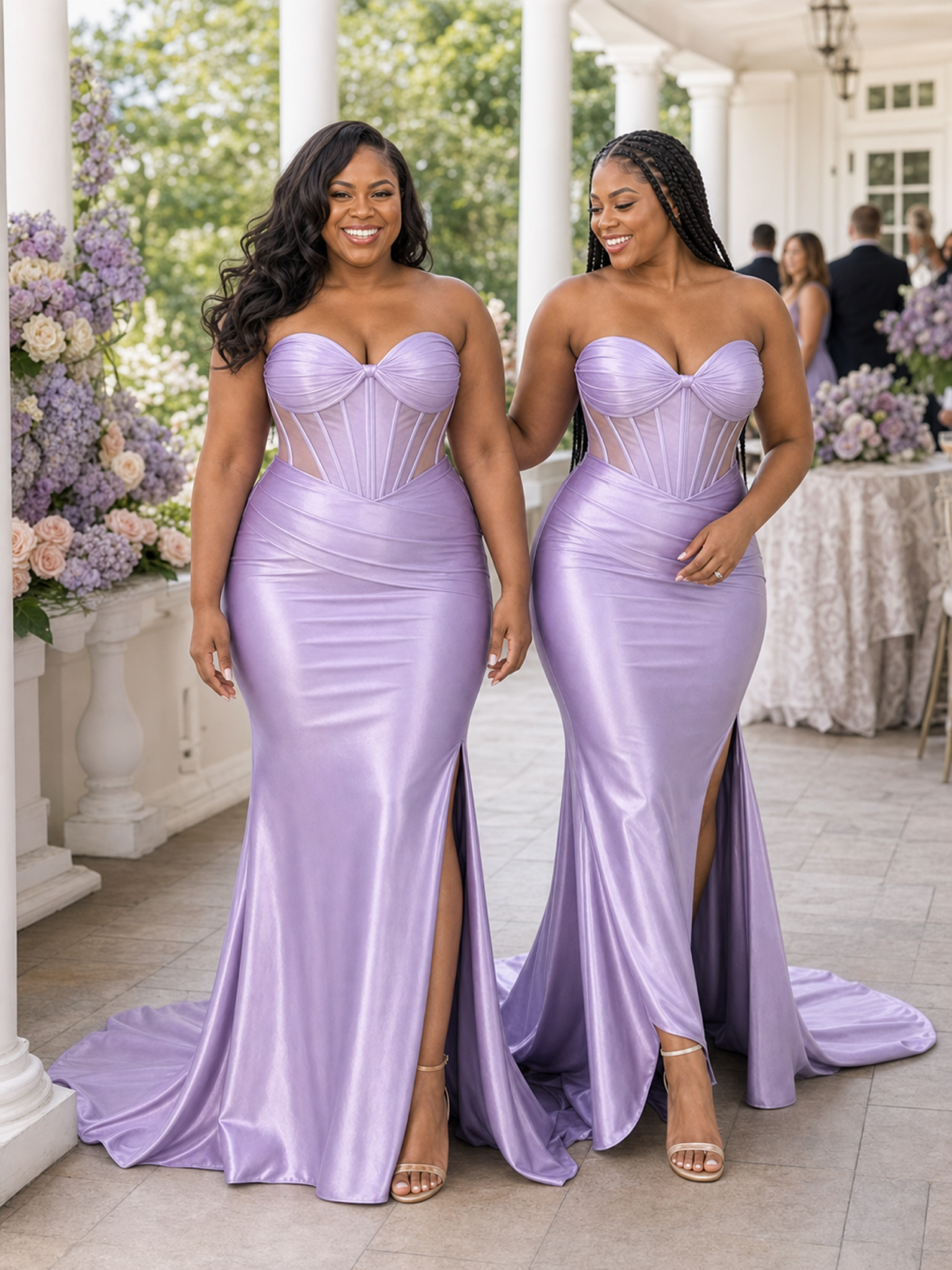 ChicSew Sweetheart Mermaid Side Slit Boning Satin Long Bridesmaid Dresses