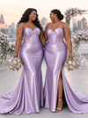 ChicSew Sweetheart Mermaid Side Slit Boning Satin Long Bridesmaid Dresses