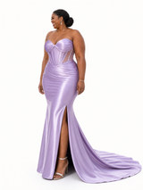ChicSew Sweetheart Mermaid Side Slit Boning Satin Long Bridesmaid Dresses