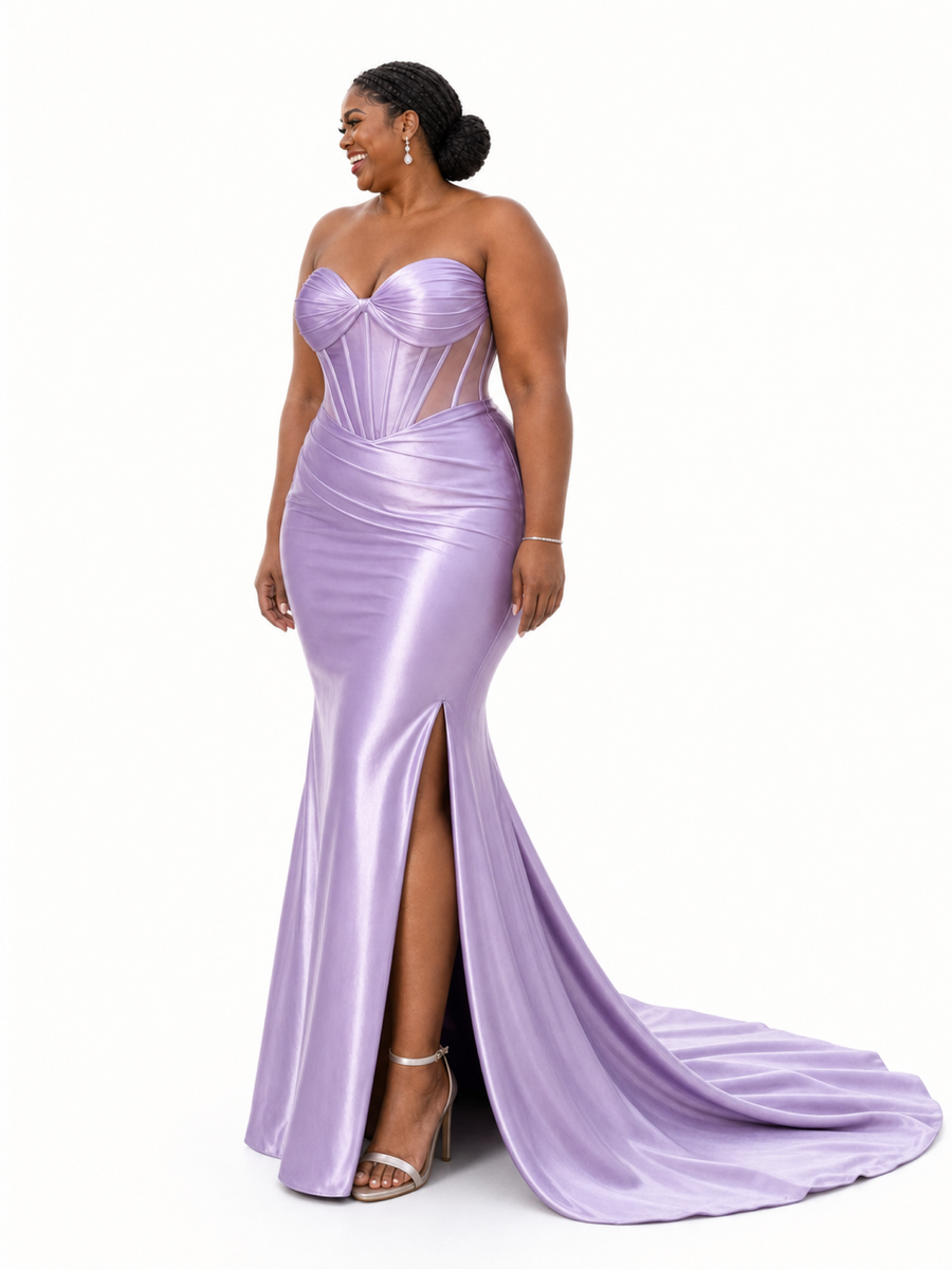 ChicSew Sweetheart Mermaid Side Slit Boning Satin Long Bridesmaid Dresses