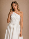 ChicSew Classy One Shoulder A-Line High-Low Ruched Satin Wedding Dresses