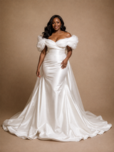 ChicSew Elegant Off The Shoulder Ruching Sleeveless Mermaid Satin Wedding Dress