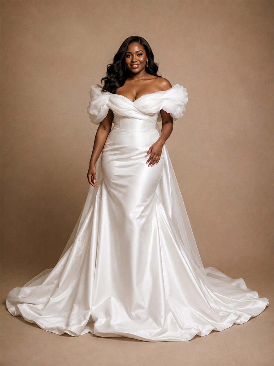 ChicSew Elegant Off The Shoulder Ruching Sleeveless Mermaid Satin Wedding Dress