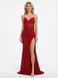 Sexy Spaghetti Strap Lace Prom Dress Ruched High Slit Mermaid Style Formal Evening Gown