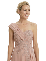 Mother of The Groom Dress One Shoulder Lace Beaded Chiffon Floor-Length Gown with Slit