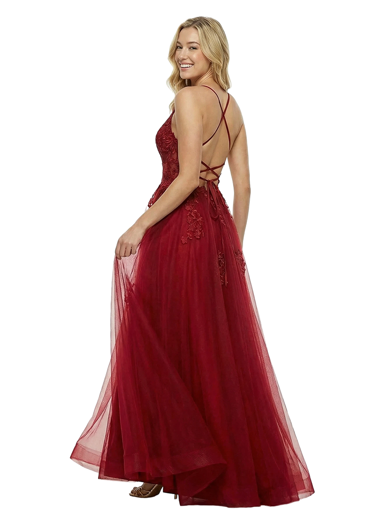 ChicSew Elegant Spaghetti Strap V-Neck Prom Dress Corset Lace A-Line Formal Evening Gown