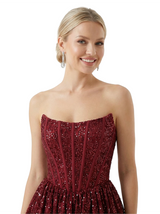 ChicSew Sexy Strapless Corset Prom Dress Sequin Tiered Ruffle Slit Floor Length Formal Evening Gown