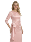 Mother of The Groom Dress Jewel Long Sleeves Bow Ruched Satin Mermaid Gown Classy Modern Formal Bride Mother Attire
