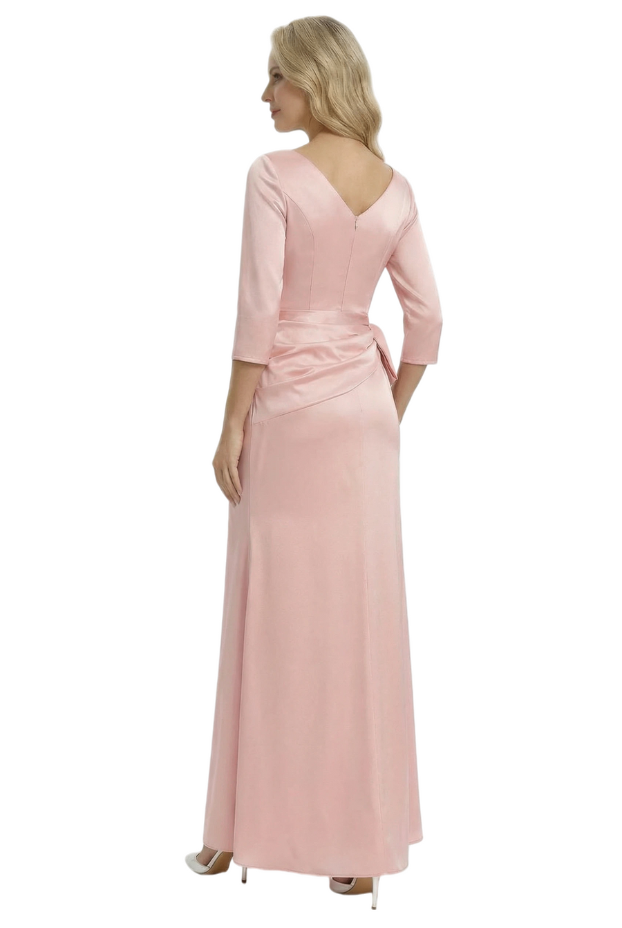 Mother of The Groom Dress Jewel Long Sleeves Bow Ruched Satin Mermaid Gown Classy Modern Formal Bride Mother Attire