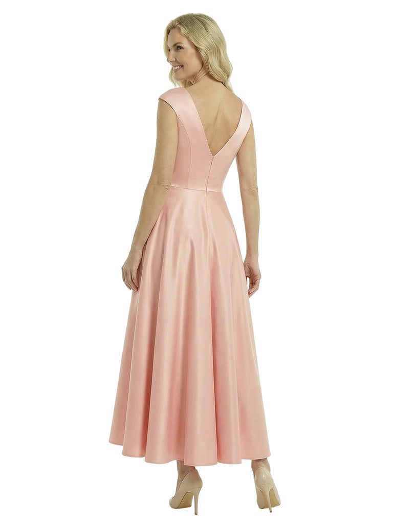 Pretty V-Neck Satin Bow Detail  A-Line Mother Of The Groom Dress With Pocket