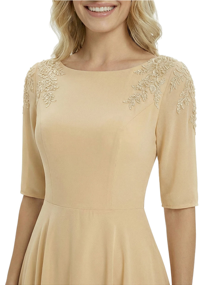 Classy A-Line Tea-Length Long Sleeves Chiffon Maxi Mother Of The Bride Dress