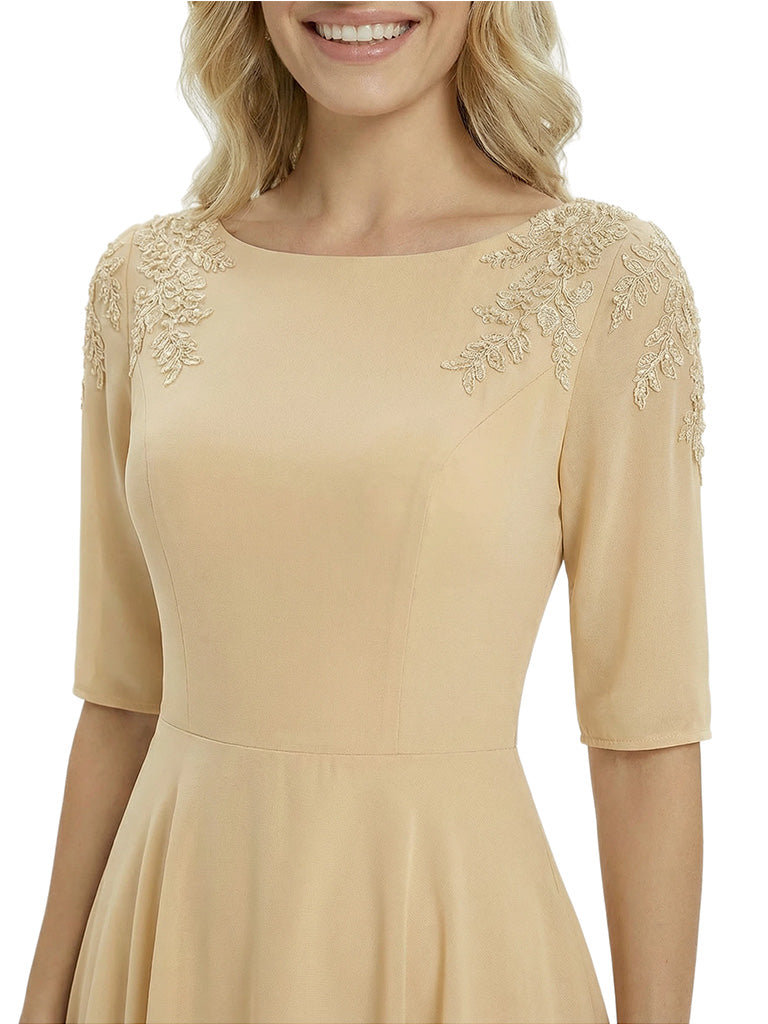 Classy A-Line Tea-Length Long Sleeves Chiffon Maxi Mother Of The Bride Dress