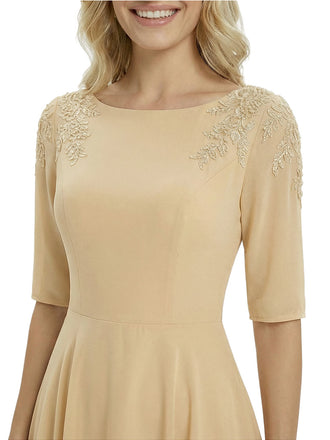 Classy A-Line Tea-Length Long Sleeves Chiffon Maxi Mother Of The Bride Dress