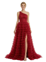ChicSew Elegant One Shoulder Tiered Ruffles Side Slit Lace Mermaid Formal Prom Ball Gown Dresses
