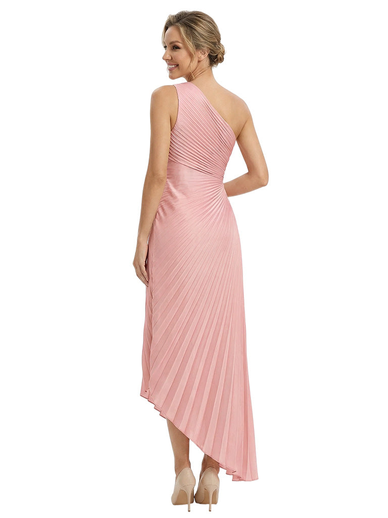 Modern One Shoulder Pleated Chiffon Sheath Sleeveless Maxi Mother Of The Bride Dress